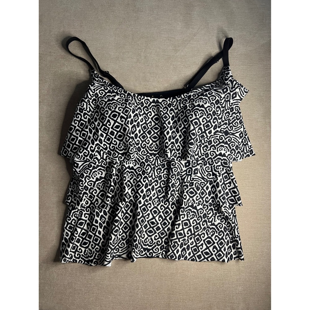 Jones New York Sport Womens Black White Geometric Tiered Ruffle Tankini Top 16